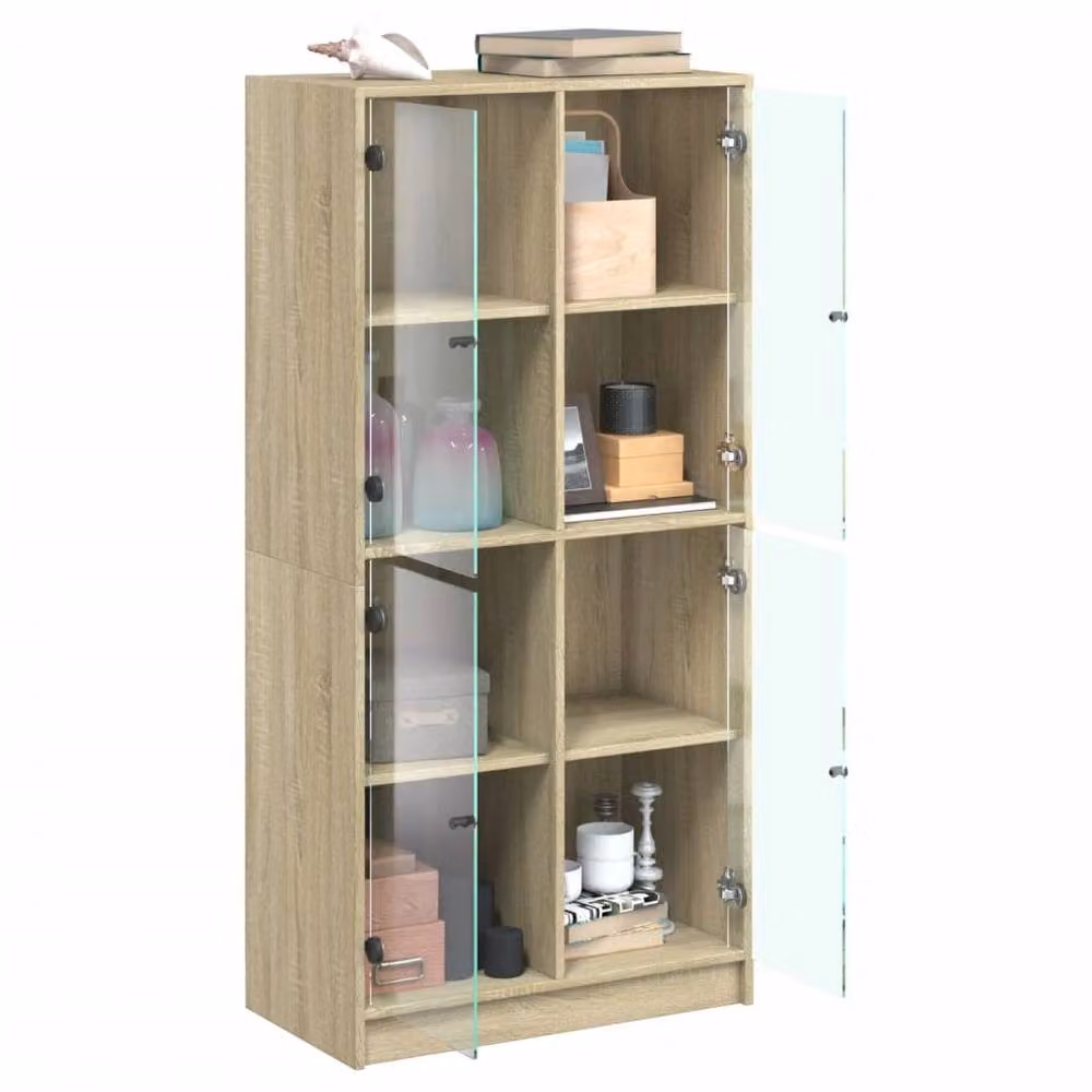 Berkfield Home Highboard with Glass Doors in Sonoma Oak, W/D/H: 68 x 37 x 142 cm – 2