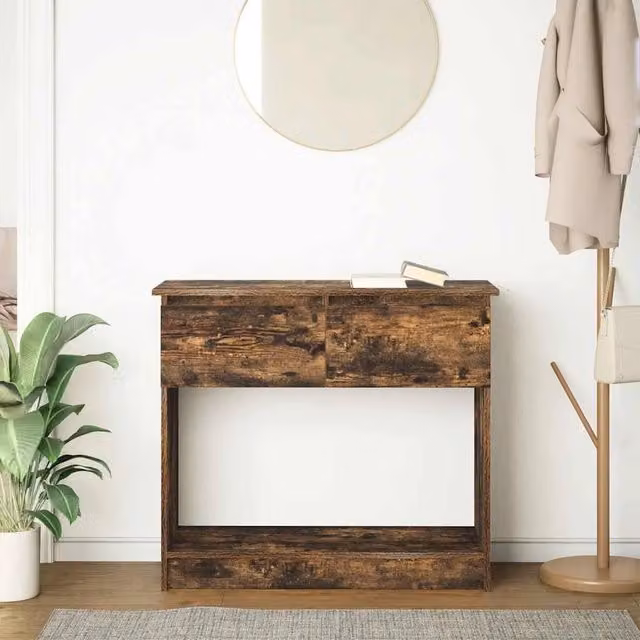 Berkfield Home Modern Console Table with Drawers in Smoked Oak Brown, W/D/H: 85.5 x 38.5 x 74.5 cm