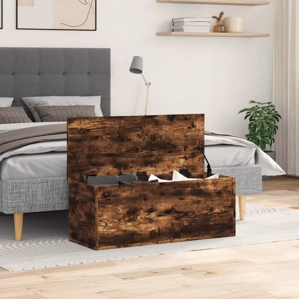 Berkfield Home Smoked Oak Storage Box in Brown, W/D/H: 90 x 35 x 35 cm – 3