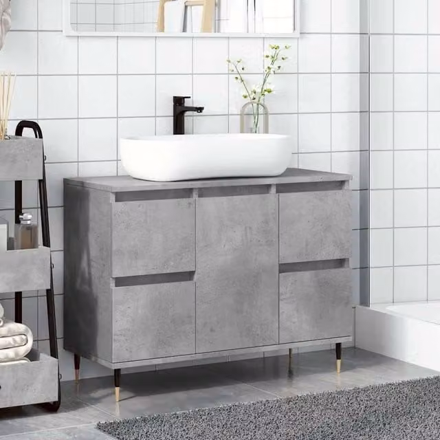 Berkfield Home Durable Bathroom Cabinet in Concrete Grey, W/D/H: 80 x 33 x 60 cm