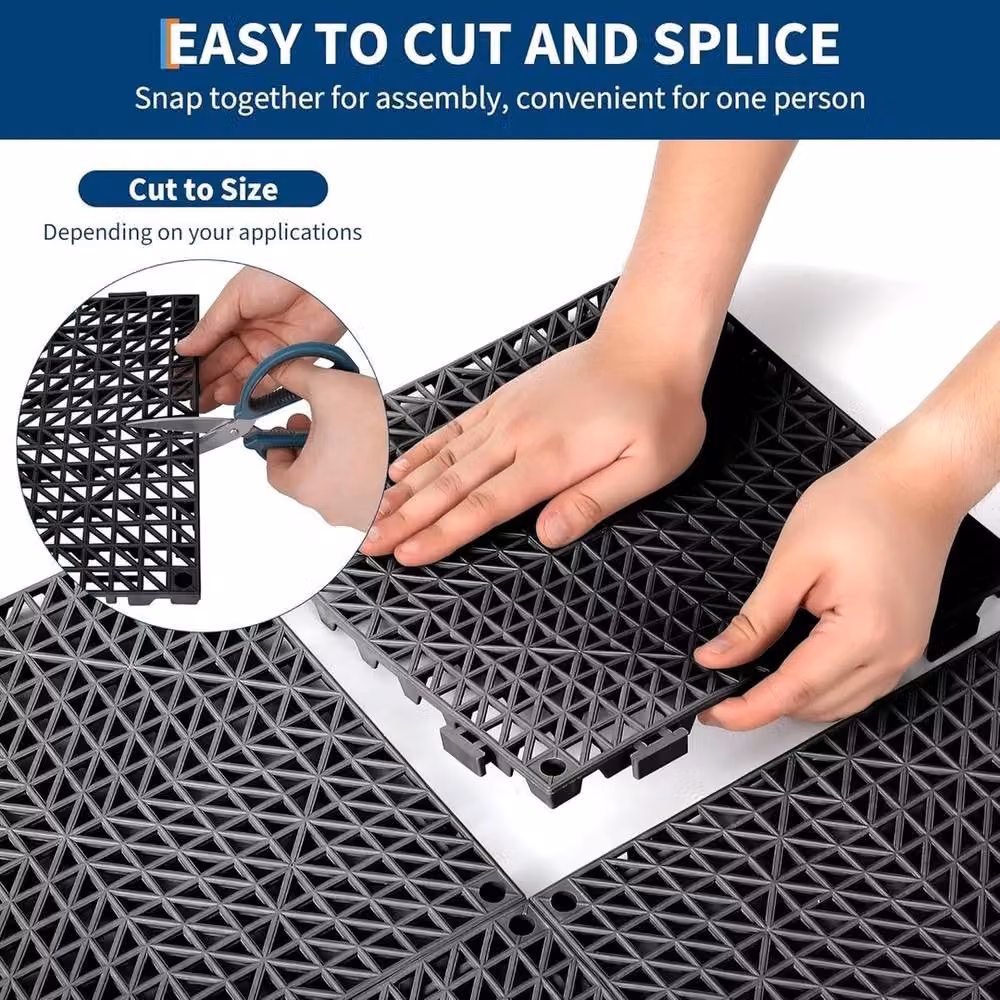 VOGREX 50-Piece Interlocking Waterproof PVC Floor Mat Tiles, Black, W/D/H: 30 x 30 x 0.45 cm – 2