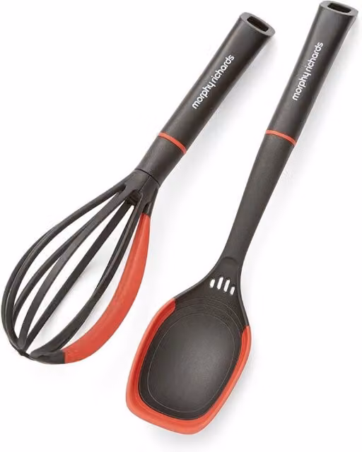 Morphy Richards Whisk and Solid Spoon Utensil Set in Black and Red