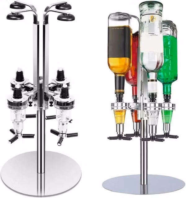 SPETLEK Silver Rotating 4 Bottle Optic Drink Holder Stand – 1