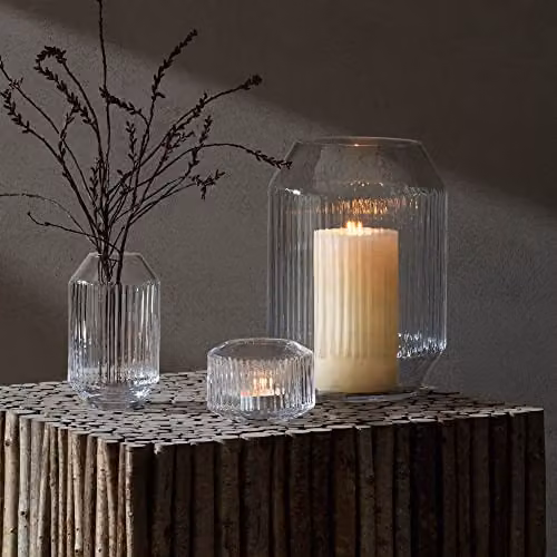 LSA International Rotunda Lantern Vase in Clear Striped Glass, Height: 26 cm – 2