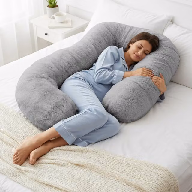 Sweet Dreams Luxury Supersoft Faux Fur Supporting Body Maternity Pillow in Silver Grey