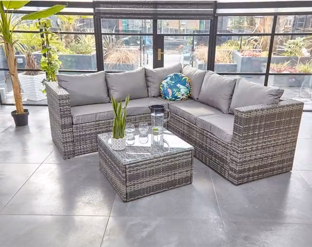 Furniture Maxi 5 Seater Corner Rattan Sofa Set in Grey