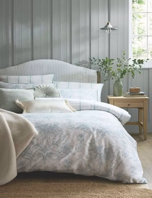 Laura Ashley Tuileries Blue Mix Floral Pure Cotton Mako Sateen Bedding Set W: 180 cm, L: 200 cm