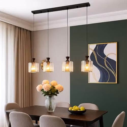 Globo Lighting Jordana Bar Pendant Lamp in Black Metal and Transparent Crystal, 4x E27, W/D/H: 13 x 13 x 120 cm – 4