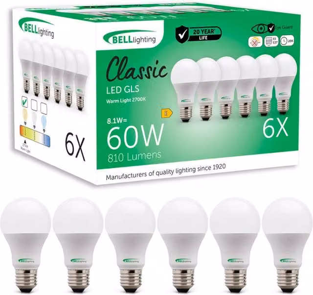 BELL Lighting E27 LED Globe Light Bulb, 8W, 810 Lumen, Warm White 2700K, Non-Dimmable