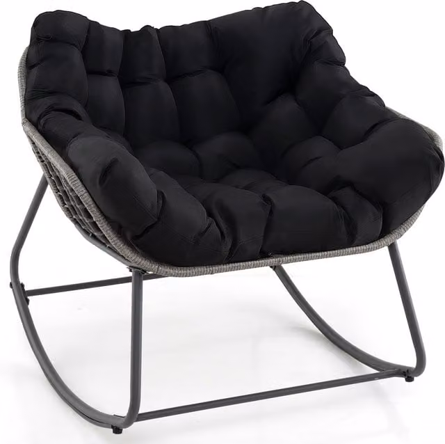 Costway Black Rattan and Metal Outdoor Rocking Chair