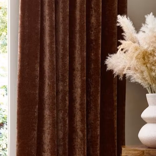 Yard Heavy Chenille Velvet Pencil Pleat Curtain Pair in Brown, W: 117 cm, H: 137 cm – 3