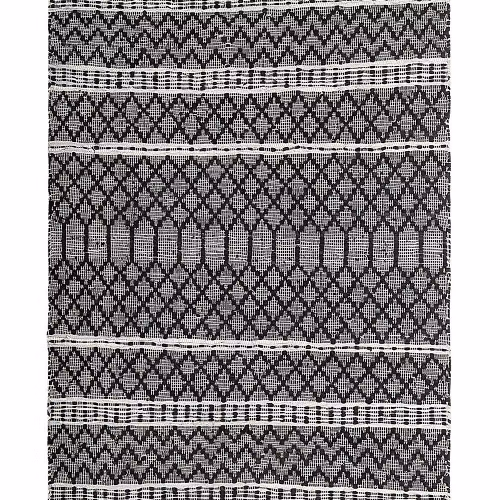 Wyld and Coco Hand-Loomed Leather and Cotton Chevron Rug in Black and Beige, W: 140 cm, D: 200 cm – 2