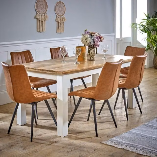 IH Design Curley White Mango Wood Rectangular Dining Table W: 170 cm, D: 85 cm, H: 76 cm – 1