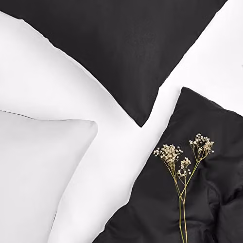 Brentfords Reversible Microfibre Double Duvet Cover and Pillowcase Set, Black and White – 3