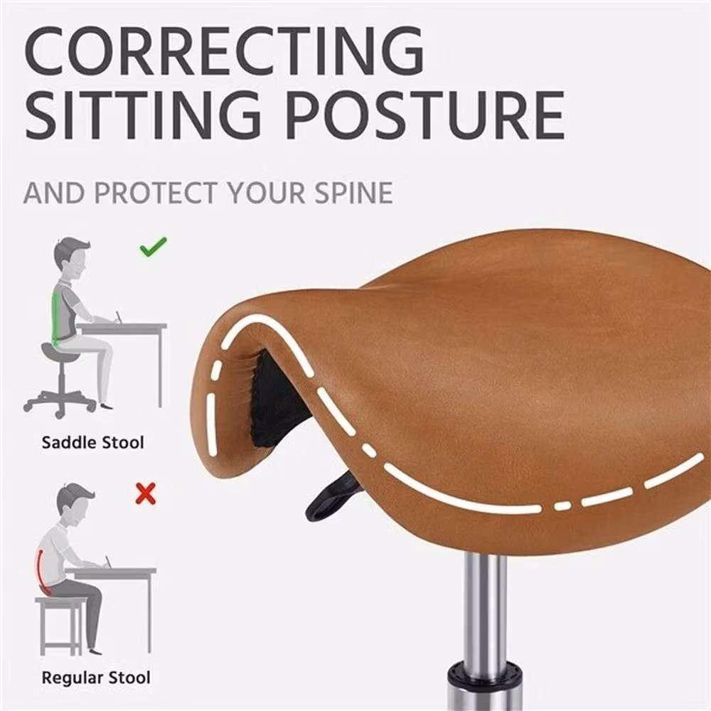 KORVIXA Brown PU Leather Rolling Salon Saddle Stool with Castors – 5