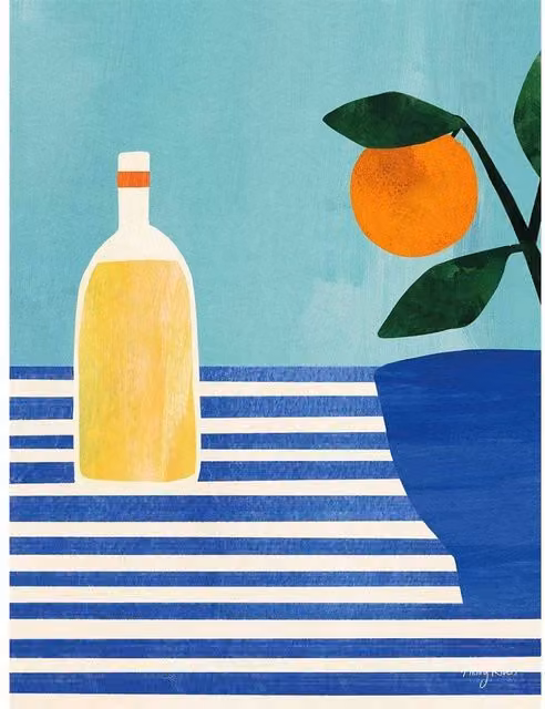 Henry Rivers Orange Juice Botanical Canvas Print in Blue and Multicolour