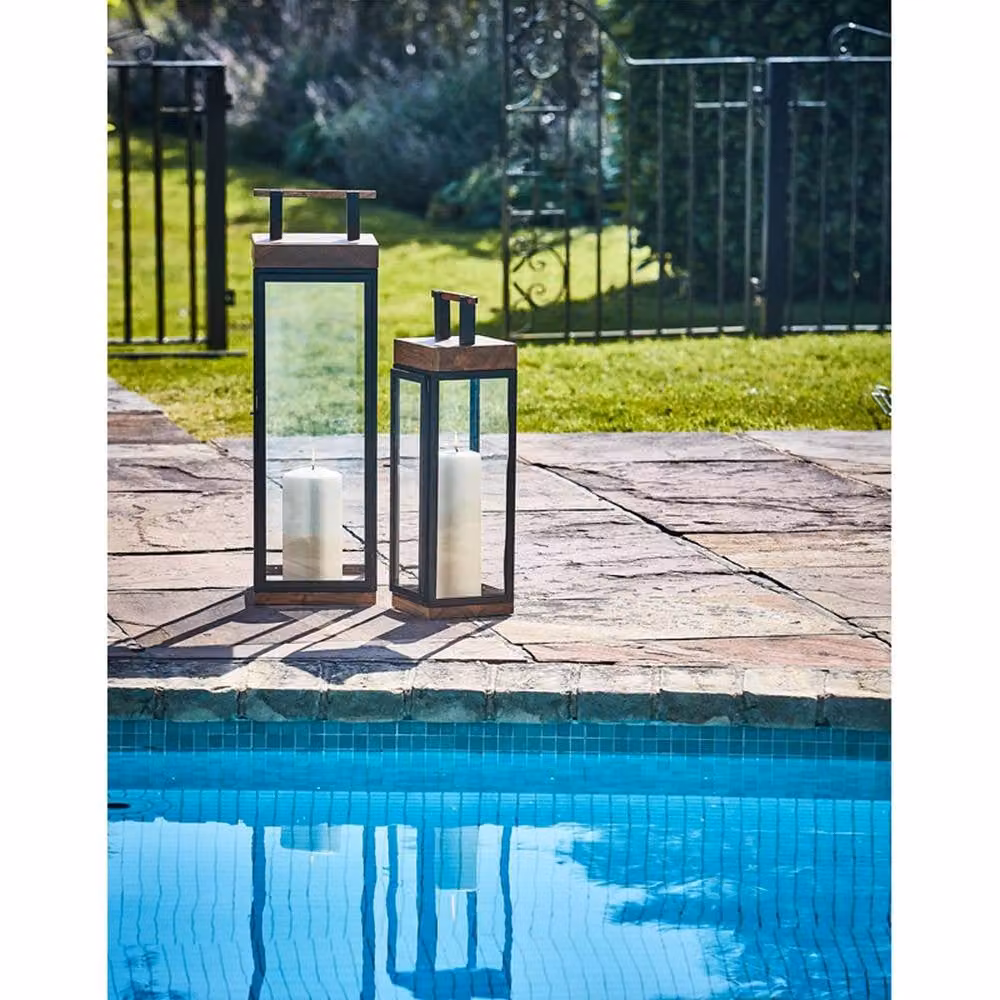 Ivyline Grace Tall Rustic Lantern in Natural Acacia Wood and Black Metal, H 52 x W 15 x D 15 cm – 2