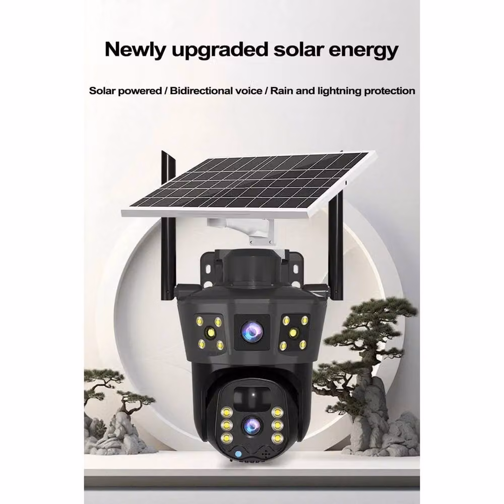 VOGREX 3-Screen Solar WiFi Outdoor Wireless CCTV Surveillance Camera in Black – 3