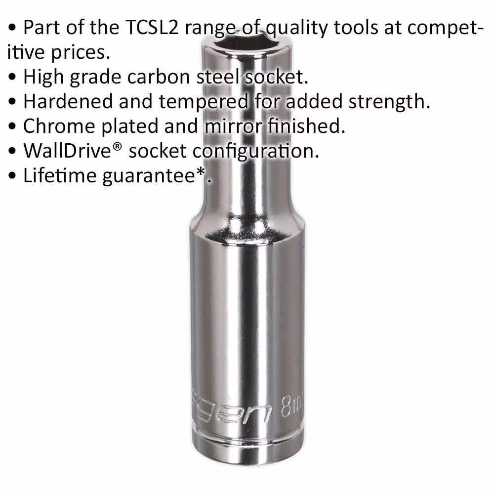 Loops 8mm Deep Drive Socket, 3/8 inch Square Drive, Chrome Plated Carbon Steel, Silver – 2