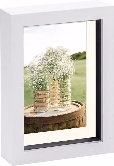 Nicola Spring Rectangular 3D Box Photo Frame in White and Yellow with 4x6 inch Mount for Tabletop Display