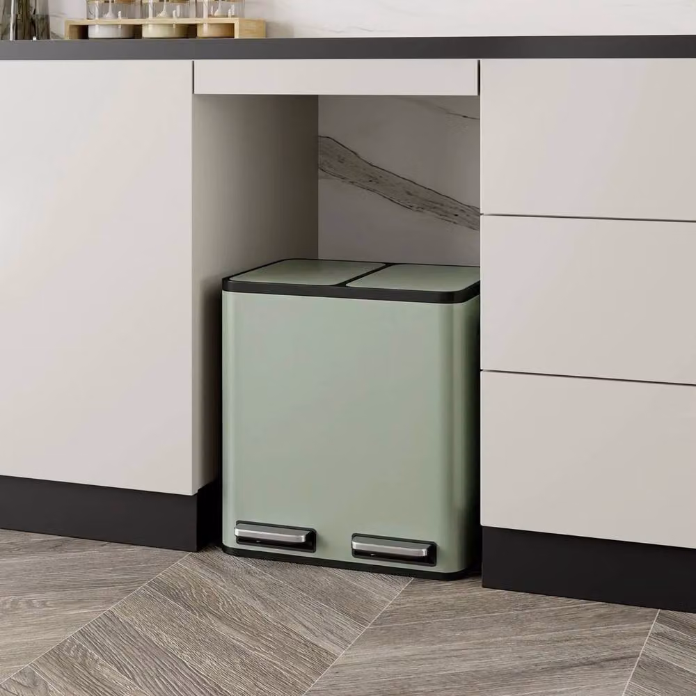 NESTLUNE 30L Recycling Kitchen Bin with Double Compartments, Green, W/D/H: 44.0 x 34.5 x 41.5 cm – 5