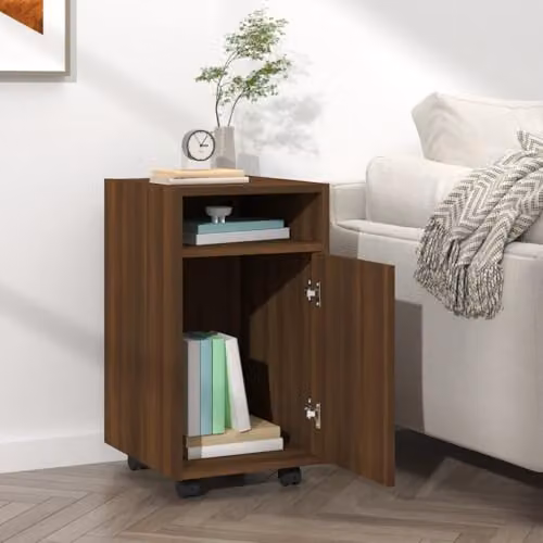 vidaXL Brown Oak Side Cabinet with Castors, Engineered Wood Living Room Sideboard and Home Organiser – 5