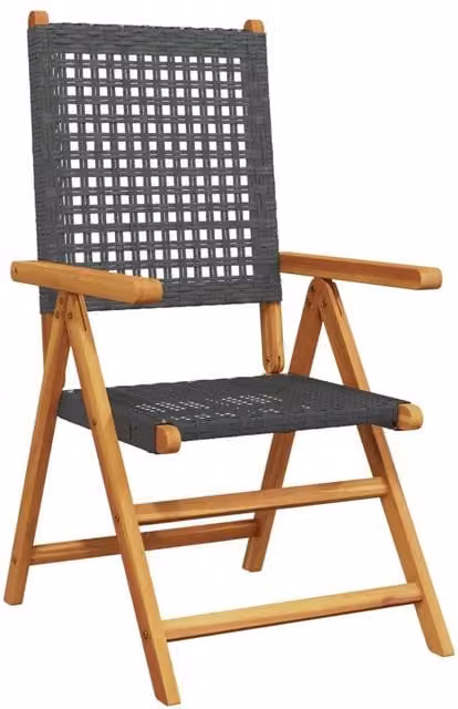 Berkfield Home Set of 6 Reclining Garden Chairs in Black Poly Rattan and Oiled Acacia Wood