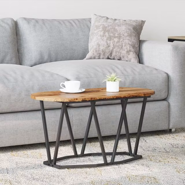 Berkfield Home Industrial Oval Coffee Table in Brown, W/D/H: 80 x 40 x 40.5 cm