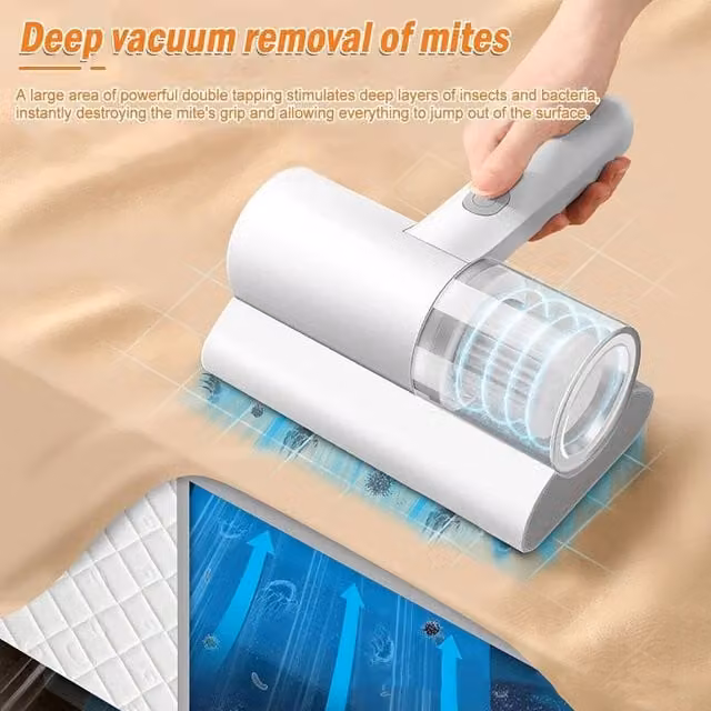 NESTLUNE Handheld UV Mite Remover Vacuum in White with HEPA Filter and UV-C Light