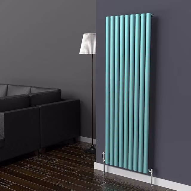 Lux Heat Oval Coloured Vertical Radiator in Light Aqua Green, H 160 cm x W 54 cm