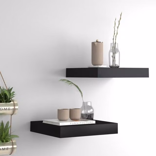 Berkfield Home Floating Wall Shelves, 2 Piece Set, Black, W/D/H: 23 x 23.5 x 2 cm