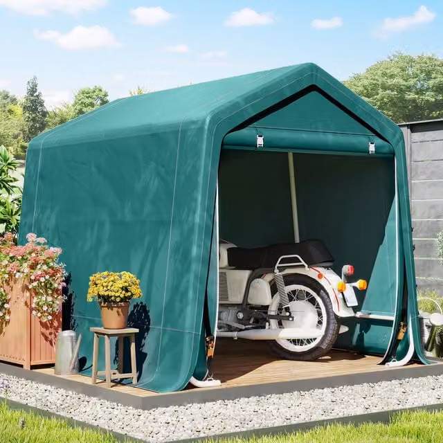 Outsunny Green Outdoor Garden Storage Shed with Double Roll-up Zipper Doors