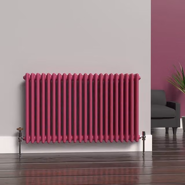 Lux Heat Horizontal 3 Column Steel Radiator in Pink, W: 60 cm, H: 101 cm