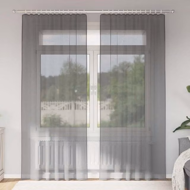 Berkfield Home Dark Grey Transparent Voile Fabric Curtains with Rod Pockets, 2 Pack – 1