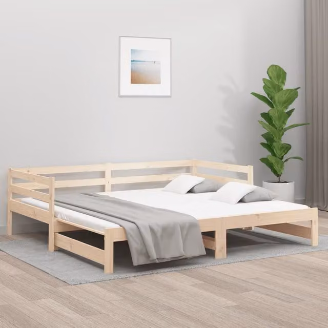 Berkfield Home Rustic Pull-out Day Bed in Brown Solid Pine Wood, W/D/H: 160 x 200 x 80 cm