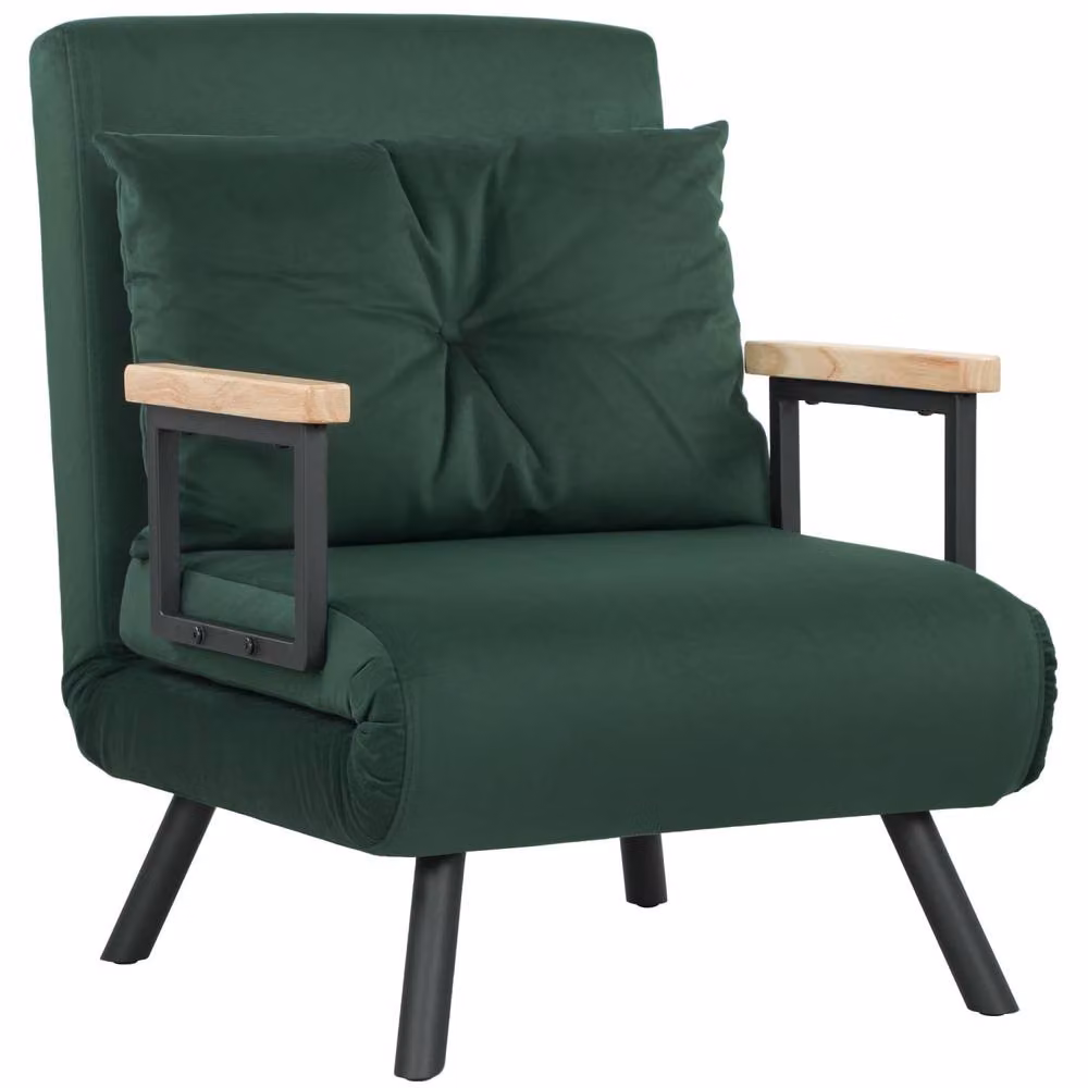 Wyld Haus Zifayo 4-in-1 Green Velvet Convertible Single Chair Bed with Armrests and Metal Frame – 2