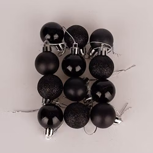 Shatchi 24-Piece Shatterproof Christmas Bauble Hanging Decorations in Black and Silver – 7