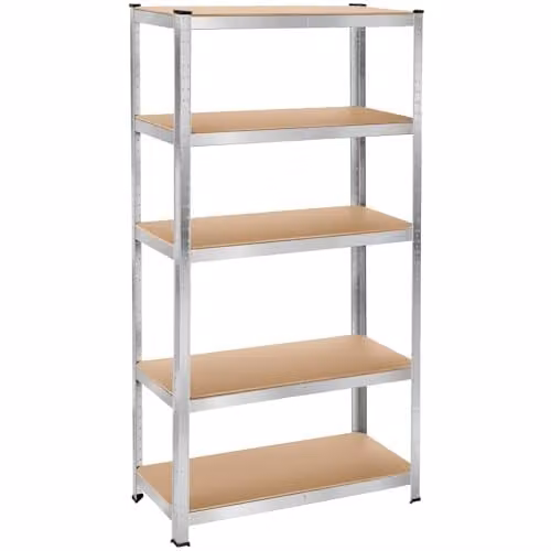tectake 5-Tier Heavy-Duty Shelving Unit with Galvanised Steel Frame and Adjustable MDF Shelves in Silver, W/D/H: 90 x 40 x 180 cm