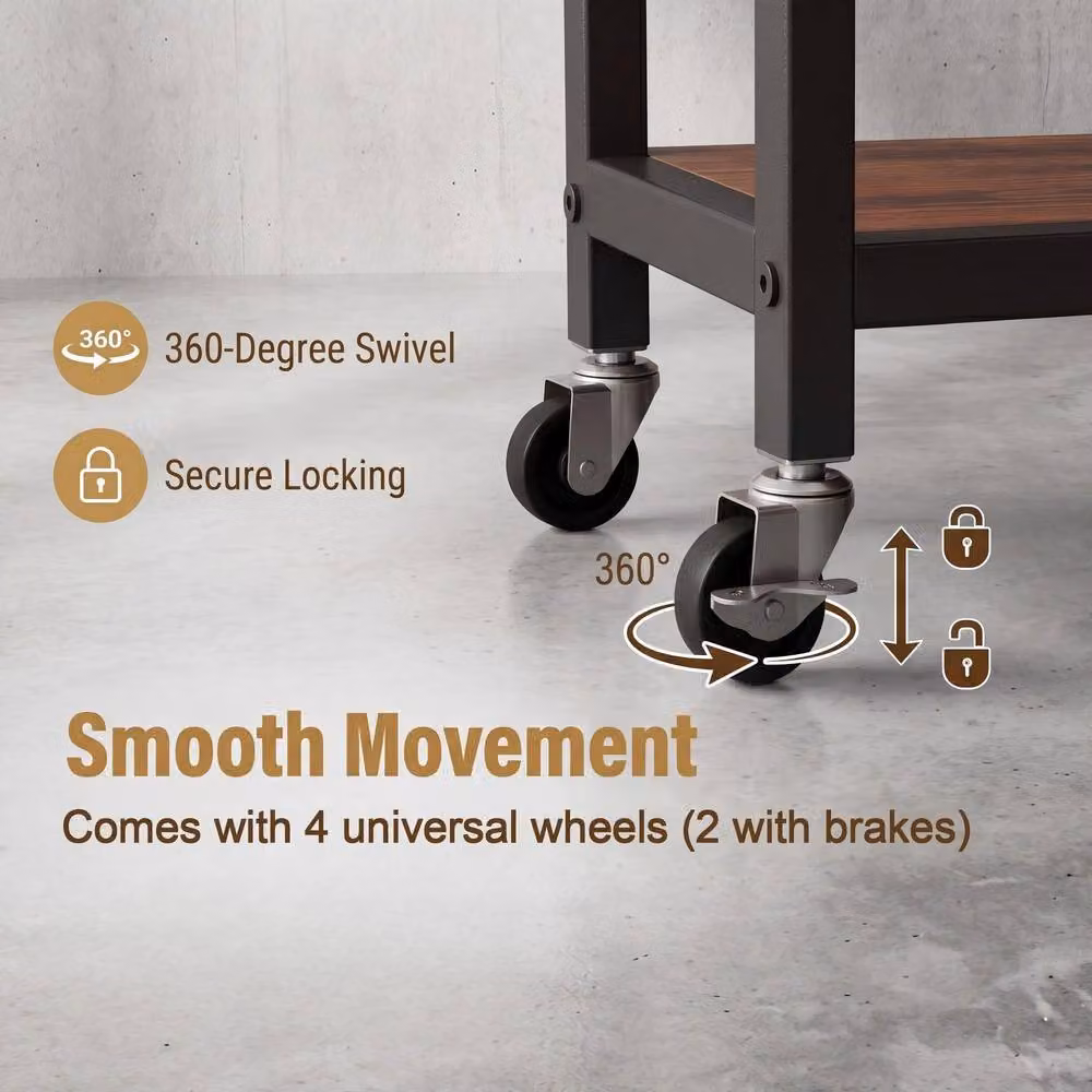 Costway 3 Tier Rolling Printer Stand for Home Office in Brown – 3