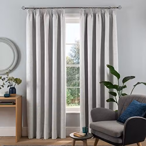 Sleepdown Grey Textured Rib Weave Pencil Pleat Blackout Curtains, Thermal Insulated, 2 Panels, W: 117 cm, H: 137 cm – 2