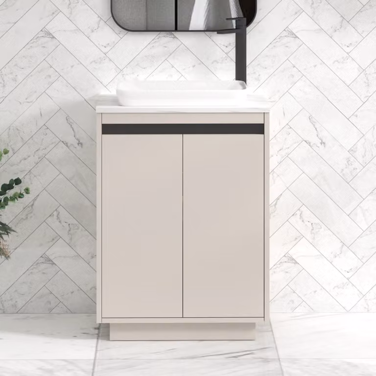 Royal Bathrooms Orion 800mm Warm Taupe Floor Standing Countertop Vanity Unit with Qubix Basin and Black Accent Trim