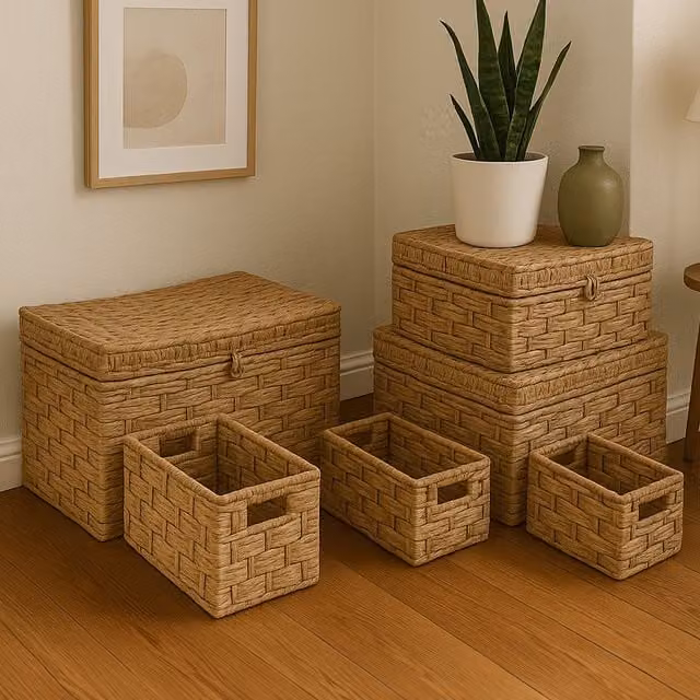 Orsina Set of 6 Natural Water Hyacinth Woven Storage Baskets with Handles – 1
