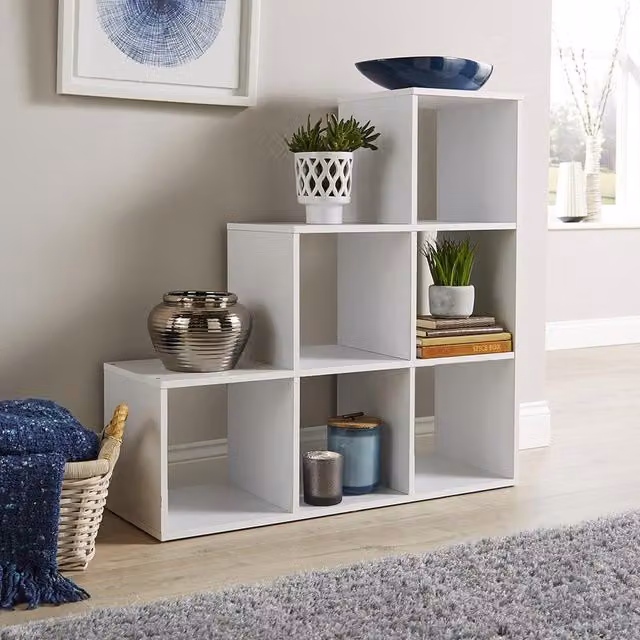 Home Source 6 Cube Staircase Storage Shelf Unit in White