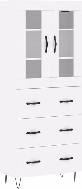 Berkfield Home White Modern Highboard with Glass Doors and Internal Shelves, W/D/H: 69.5 x 34 x 180 cm