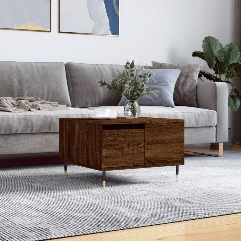 Berkfield Home Modern Square Coffee Table in Brown Oak, W/D/H: 55 x 55 x 36.5 cm