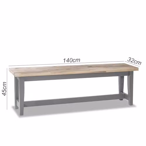 Statement Furniture Florence Solid Acacia Hardwood Dining Bench in Grey, W: 140 cm – 1
