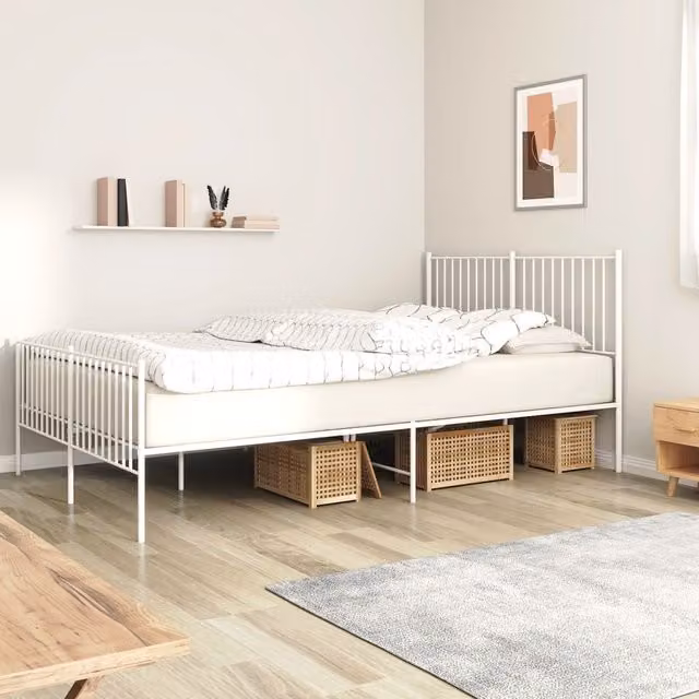 Berkfield Home Metal Bed Frame with Headboard and Footboard in White, 160 x 200 cm