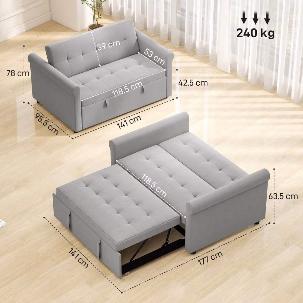 Wyld Haus Rekano Grey Velvet 2 Seater Click Clack Sofa Bed W/D/H: 141 x 78 x 78 cm – 3