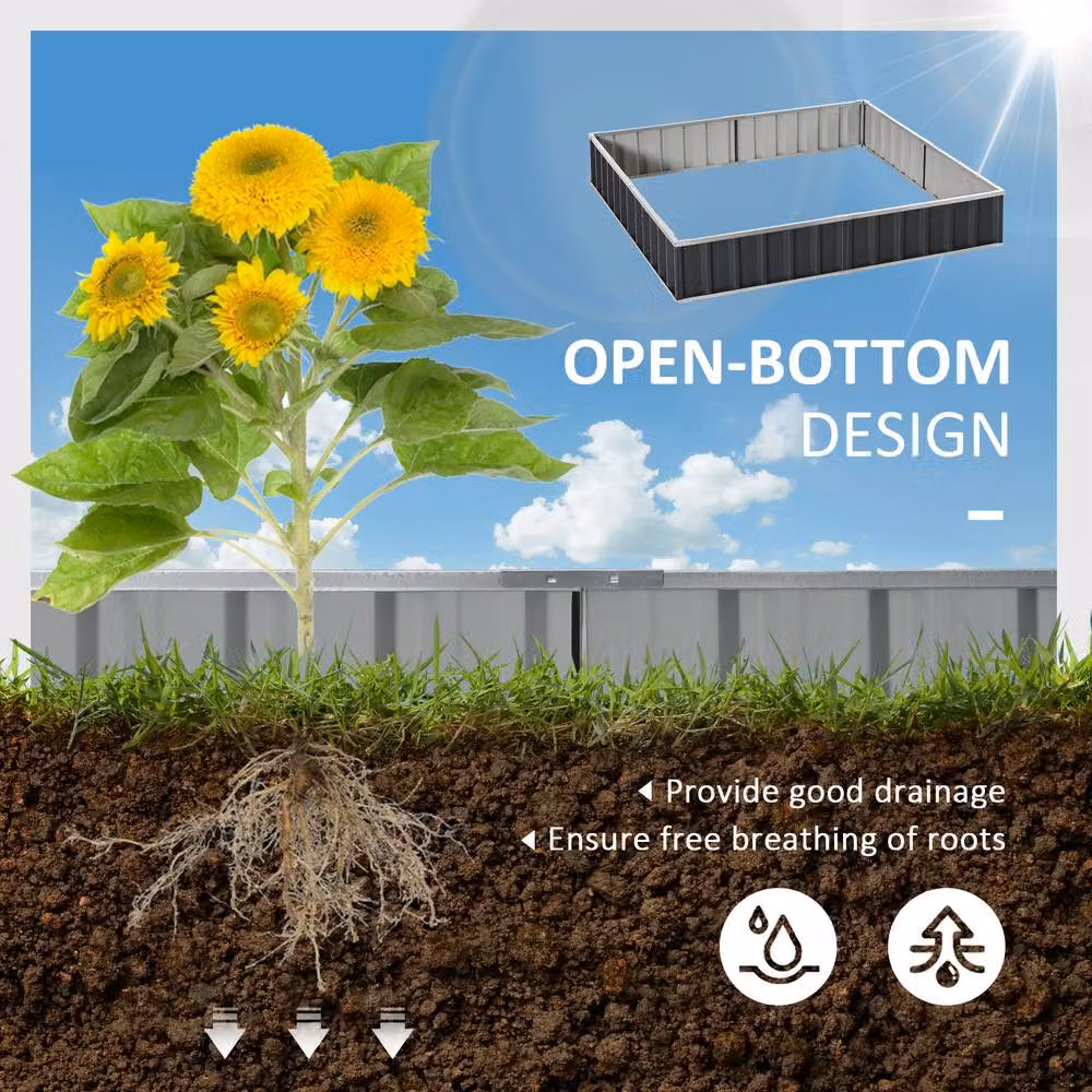 STILVORA Grey Galvanised Steel Raised Garden Bed W: 258 cm, D: 90 cm, H: 30 cm – 4