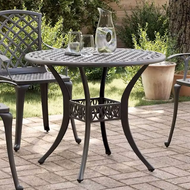 Berkfield Home Black Cast Aluminium Garden Table W: 90 cm, D: 75 cm – 1